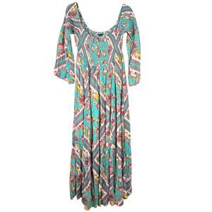 Torrid Maxi Dress 1X Floral Boho Challis Smocked Bell Sleeve Cottagecore Renfair